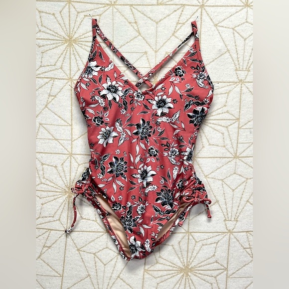 KONA SOL Dusty Pink Floral One-Piece Swimsuit size S - Picture 3 of 14